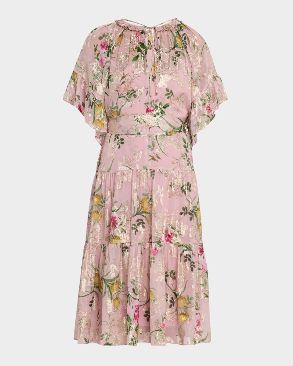 Chase Tiered Floral-Print Fil Coupe Dress